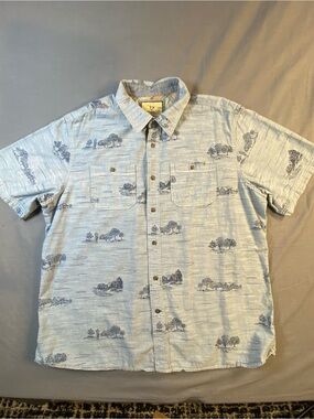 Outdoor Life Light Blue Short-Sleeve Button-Up Shirt - Casual Printed Camp Style